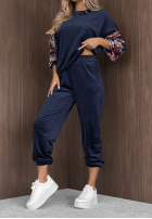 Welurowy Sweat Set z rękawami w kwiaty Flora Cold Mokkafarben
