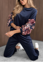 Welurowy Sweat Set z rękawami w kwiaty Flora Cold Mokkafarben