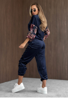 Welurowy Sweat Set z rękawami w kwiaty Flora Cold Mokkafarben