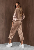 Welurowy Sweat Set z rękawami w kwiaty Flora Cold Mokkafarben