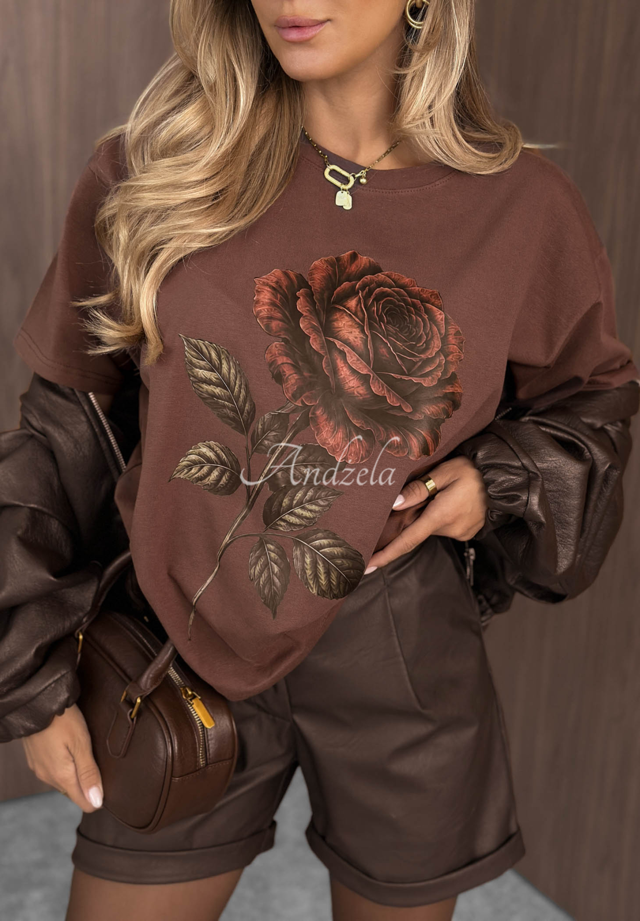 Baumwoll T-Shirt mit Aufdruck Rosie Me Schokoladenbraun
