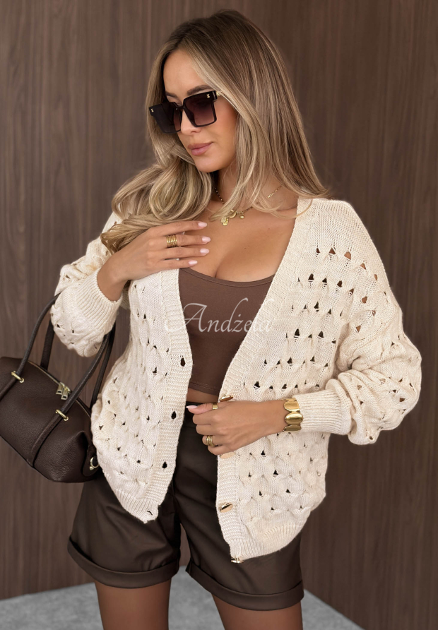 Kurzer, durchbrochener Cardigan mit Verschluss Knit Haven Beige