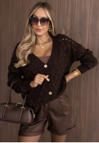 Krótki ażurowy Cardigan z zapięciem Knit Haven Beige