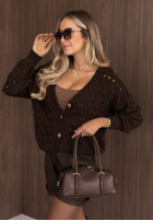 Krótki ażurowy Cardigan z zapięciem Knit Haven Beige