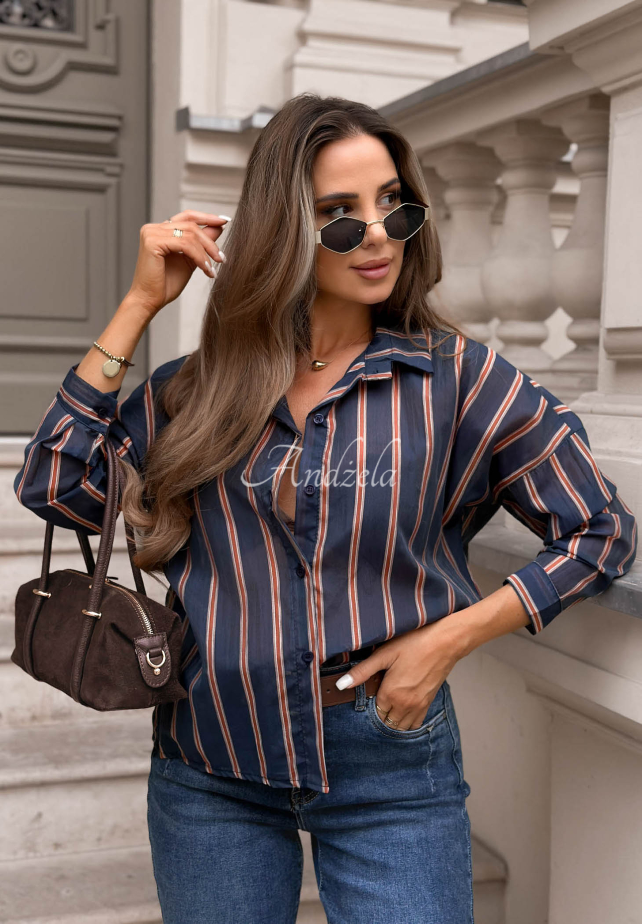 Gestreiftes Hemd mit Bindung aus Tencel Changes Dunkelblau