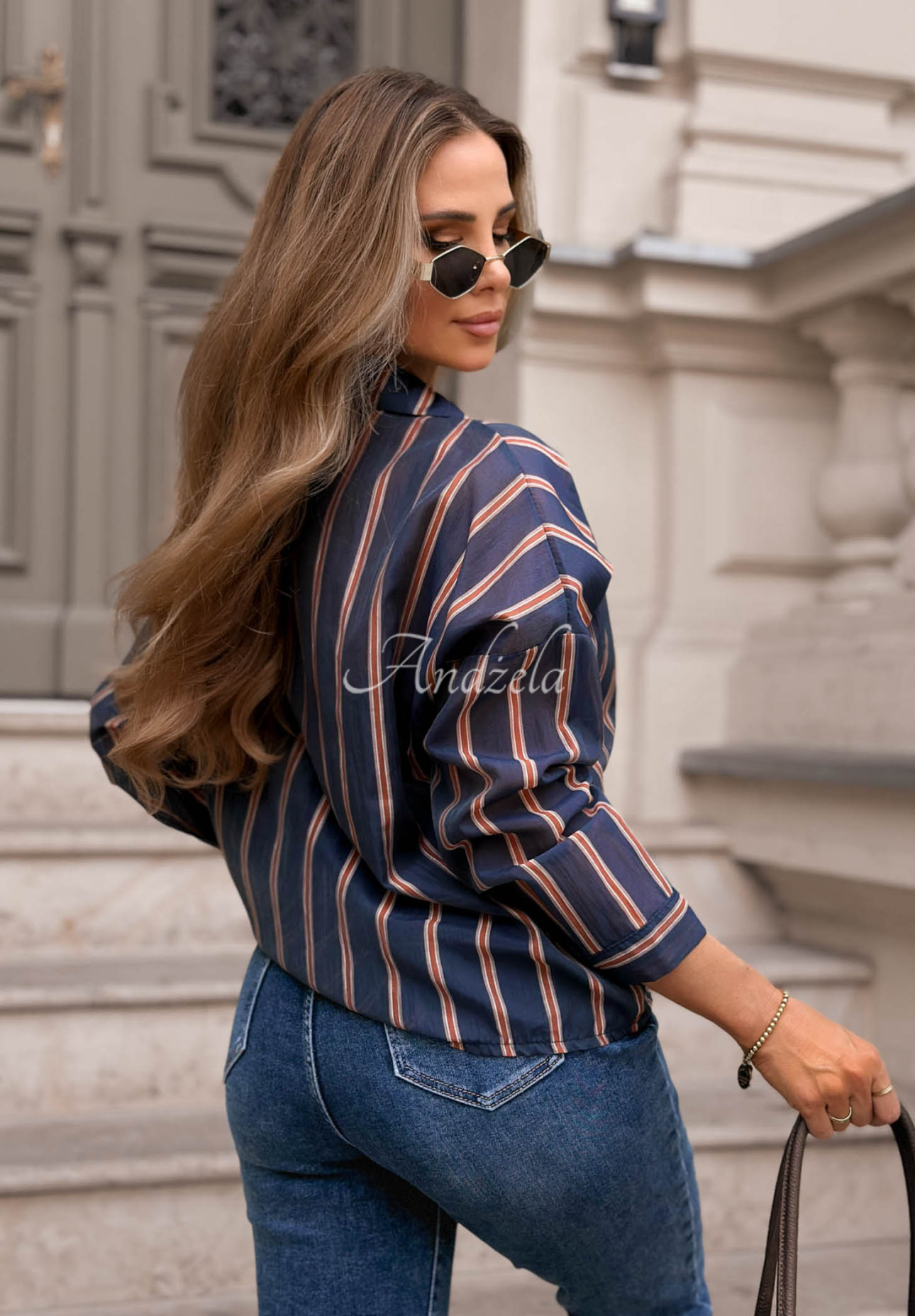 Gestreiftes Hemd mit Bindung aus Tencel Changes Dunkelblau