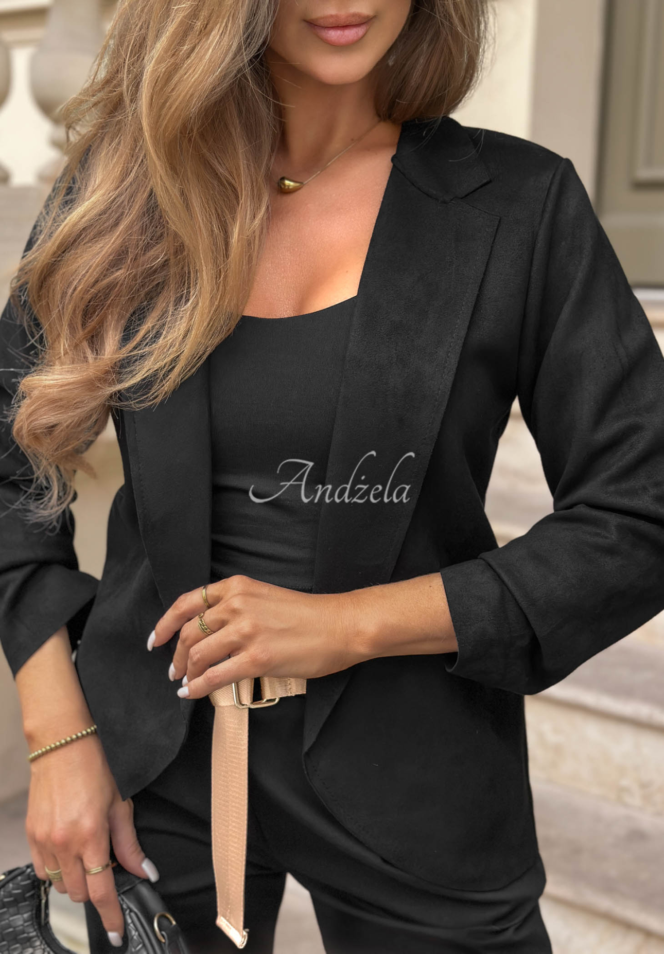 Wildlederblazer ohne Verschluss Flawless Style Schwarz