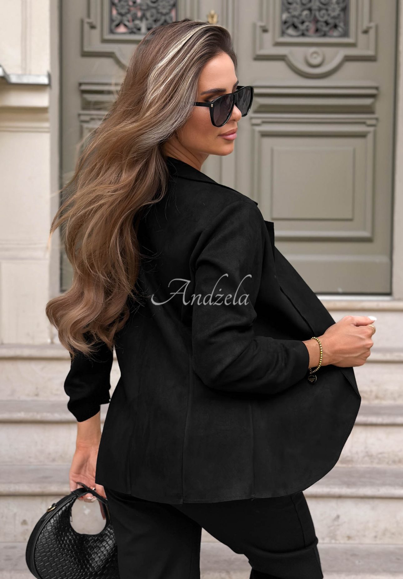 Wildlederblazer ohne Verschluss Flawless Style Schwarz