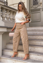 Hose Jeans mom fit z paskiem Never Change Beige