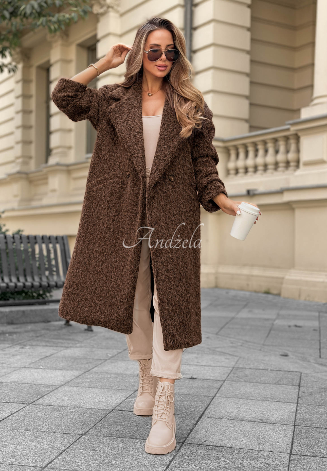 Langer Schaffellmantel mit Kragen Hazel Harmony Schokoladenbraun