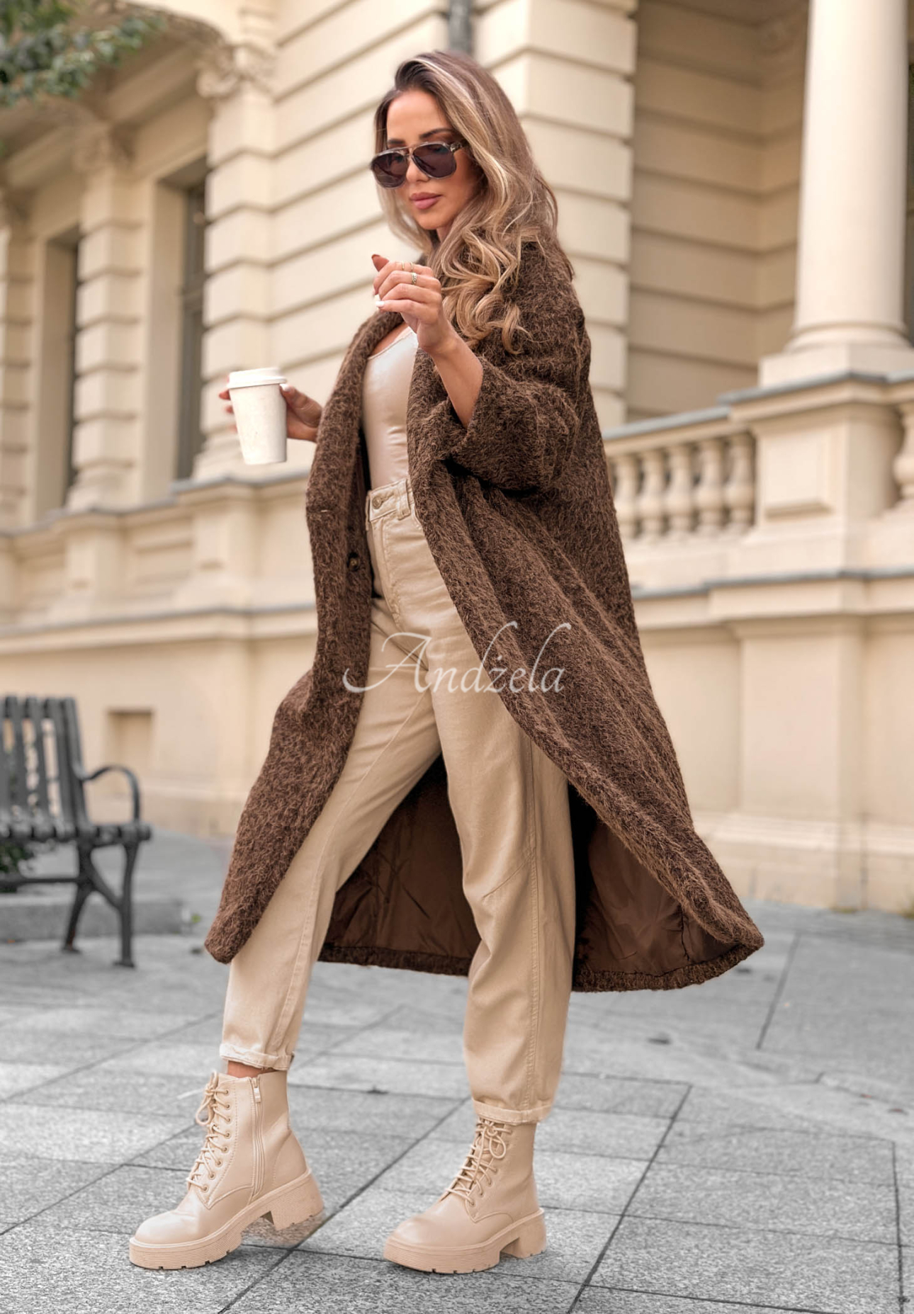 Langer Schaffellmantel mit Kragen Hazel Harmony Schokoladenbraun