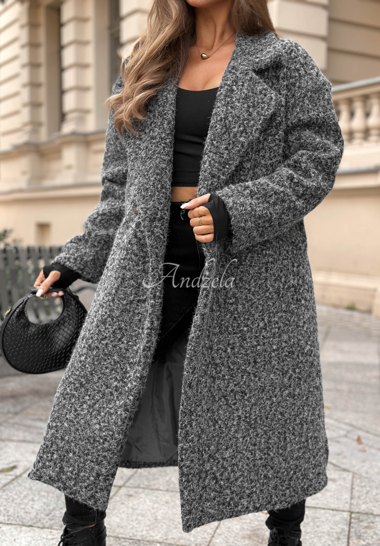 Langer Schaffellmantel mit Kragen Hazel Harmony Grau Melange
