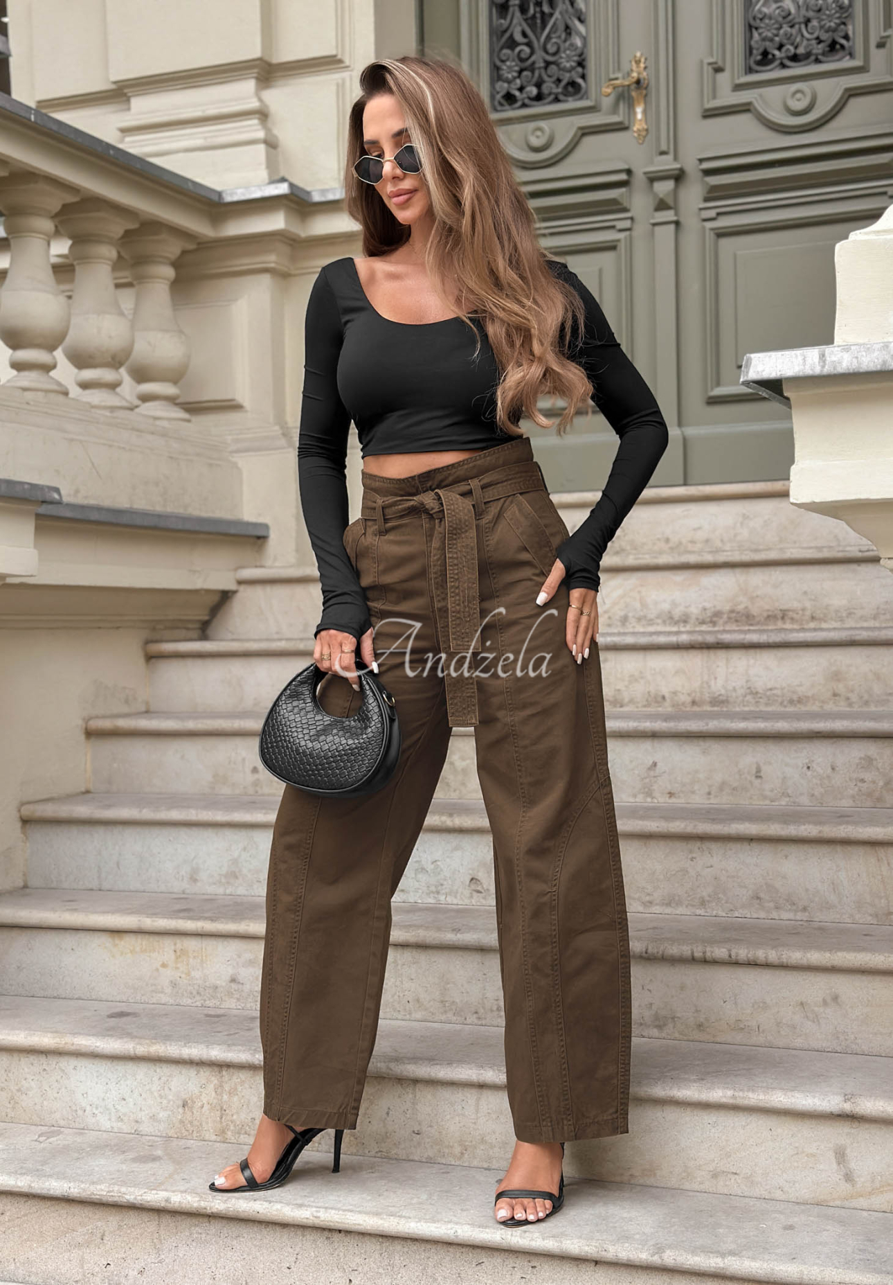 Ballonjeans mit Ziernähten Honey Light Schokoladenbraun
