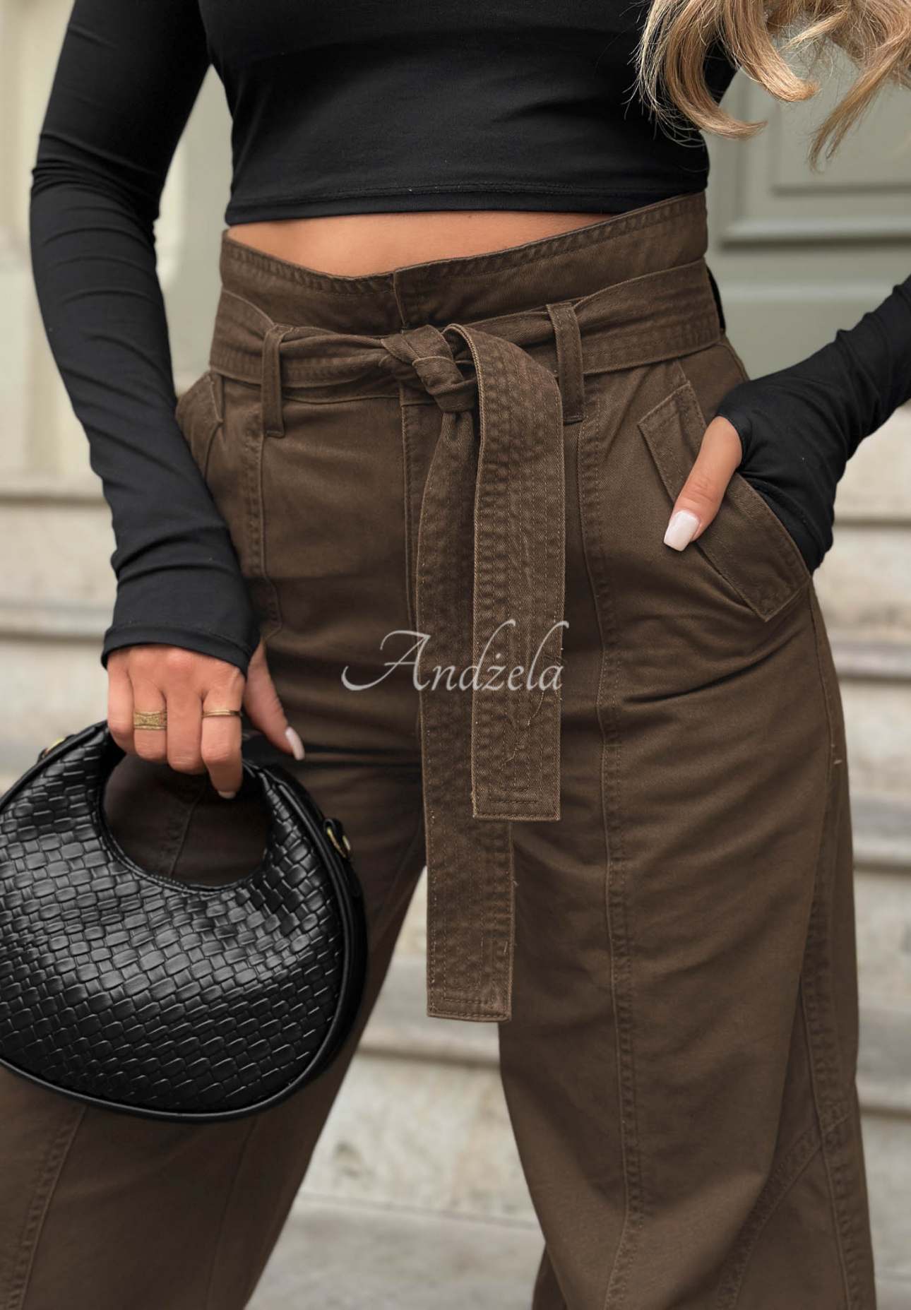 Ballonjeans mit Ziernähten Honey Light Schokoladenbraun