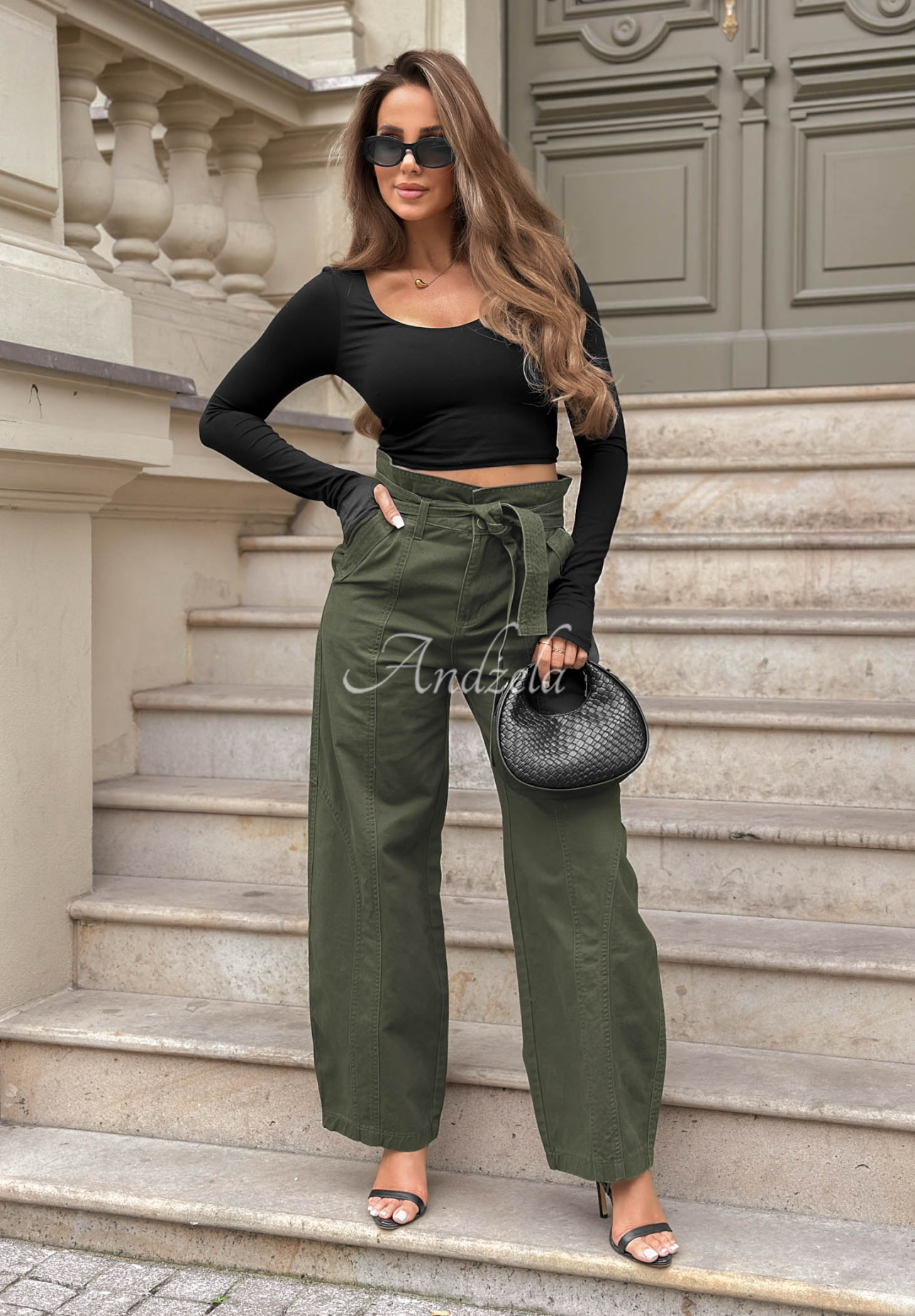 Ballonjeans mit Ziernähten Honey Light Khaki