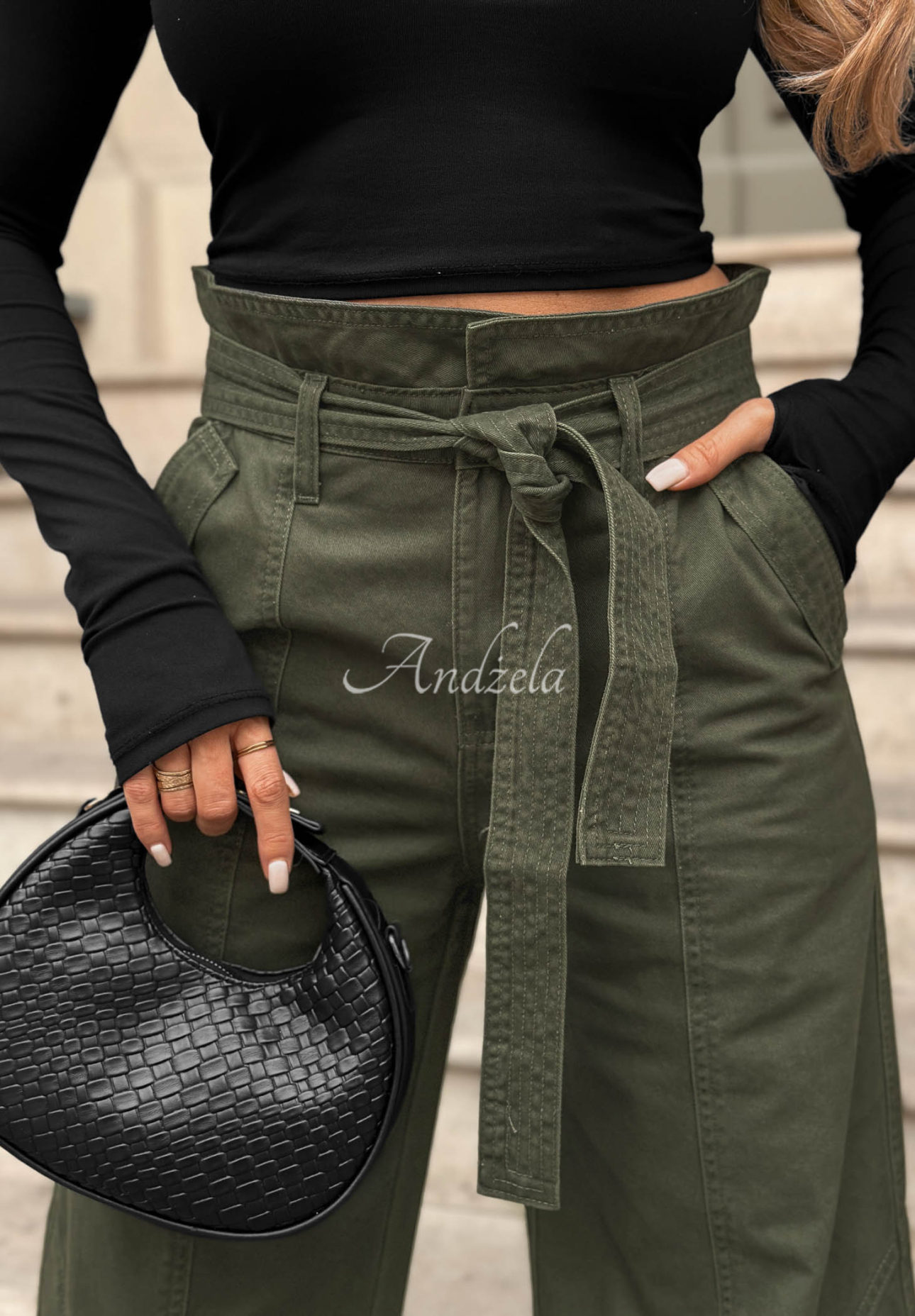Ballonjeans mit Ziernähten Honey Light Khaki