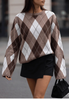 Pullover dzwonek w romby Fluffy Dream Schokoladenbraun