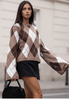 Pullover dzwonek w romby Fluffy Dream Schokoladenbraun