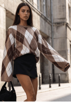 Pullover dzwonek w romby Fluffy Dream Schokoladenbraun