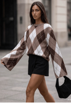 Pullover dzwonek w romby Fluffy Dream Schokoladenbraun