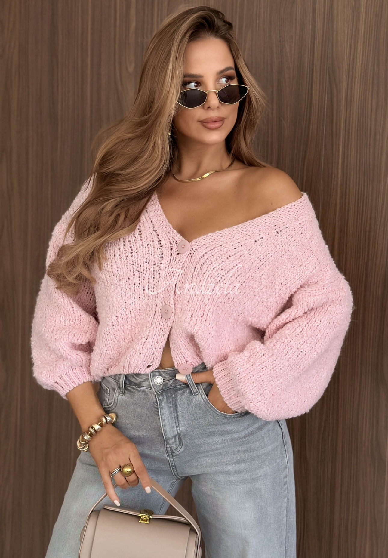 Oversize-Strickjacke aus Wolle und Alpaka Velvet Morning Rosa