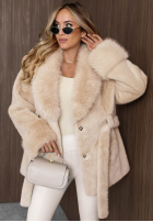 Mantel alpaka z futerkiem i paskiem Velvet Fall Beige