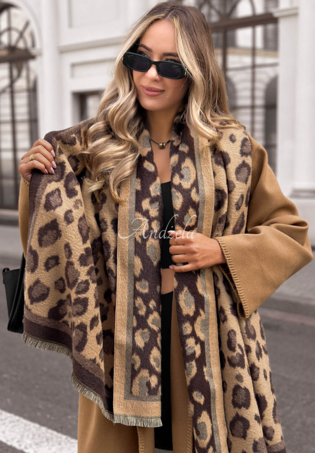 Weicher Schal mit Leopardenmuster mit Baumwolle und Viskose Snow Kiss Schokoladenbraun