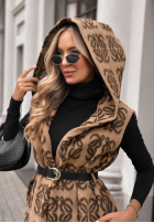 Długi Cardigan Mit Muster z frędzlami i paskiem Rain Check Camel