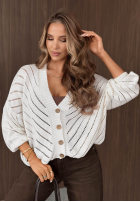 Krótki ażurowy Cardigan z zapięciem Cozy Touch Ecru