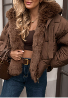 Krótka pikowana Jacke z futerkiem Frosty Darling Schokoladenbraun