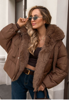 Krótka pikowana Jacke z futerkiem Frosty Darling Schokoladenbraun