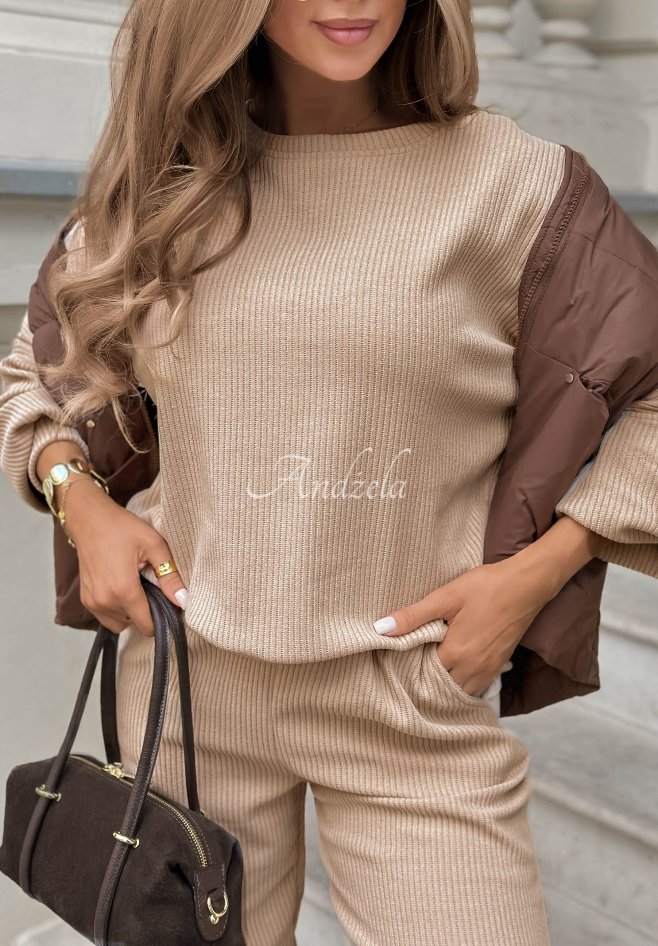 Jogginganzug aus Cord Sweatshirt und Hose aus Baumwolle Living Soft Beige