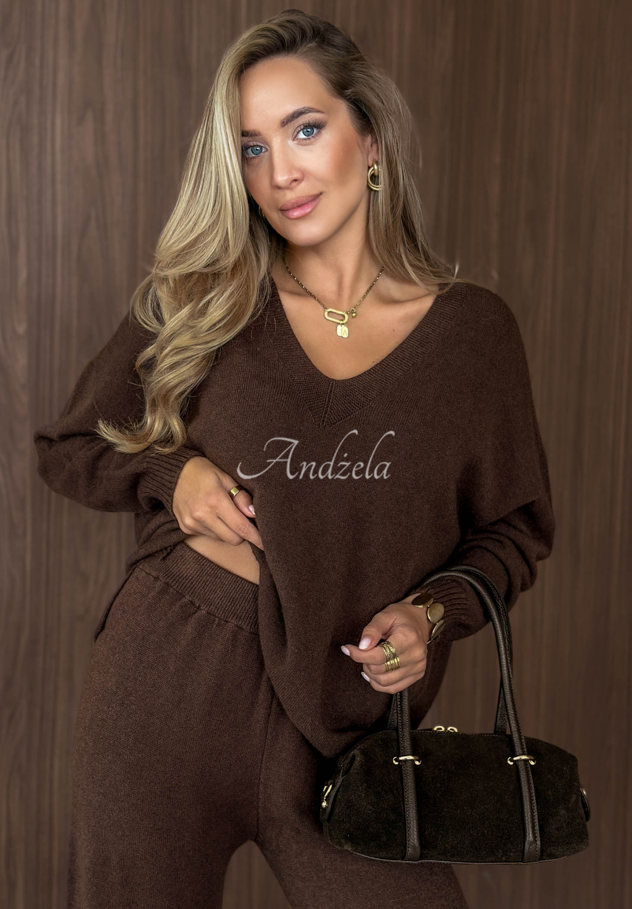 Strickset Pullover und Hose aus Viskose Faded Skies Schokoladenbraun