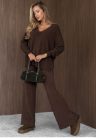 Dzianinowy Set Pullover i Hose wide leg Faded Skies Schokoladenbraun