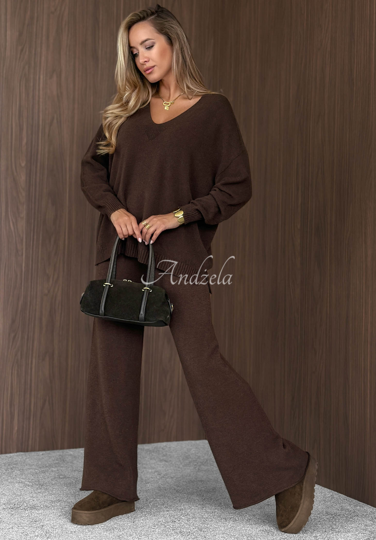 Strickset Pullover und Hose aus Viskose Faded Skies Schokoladenbraun