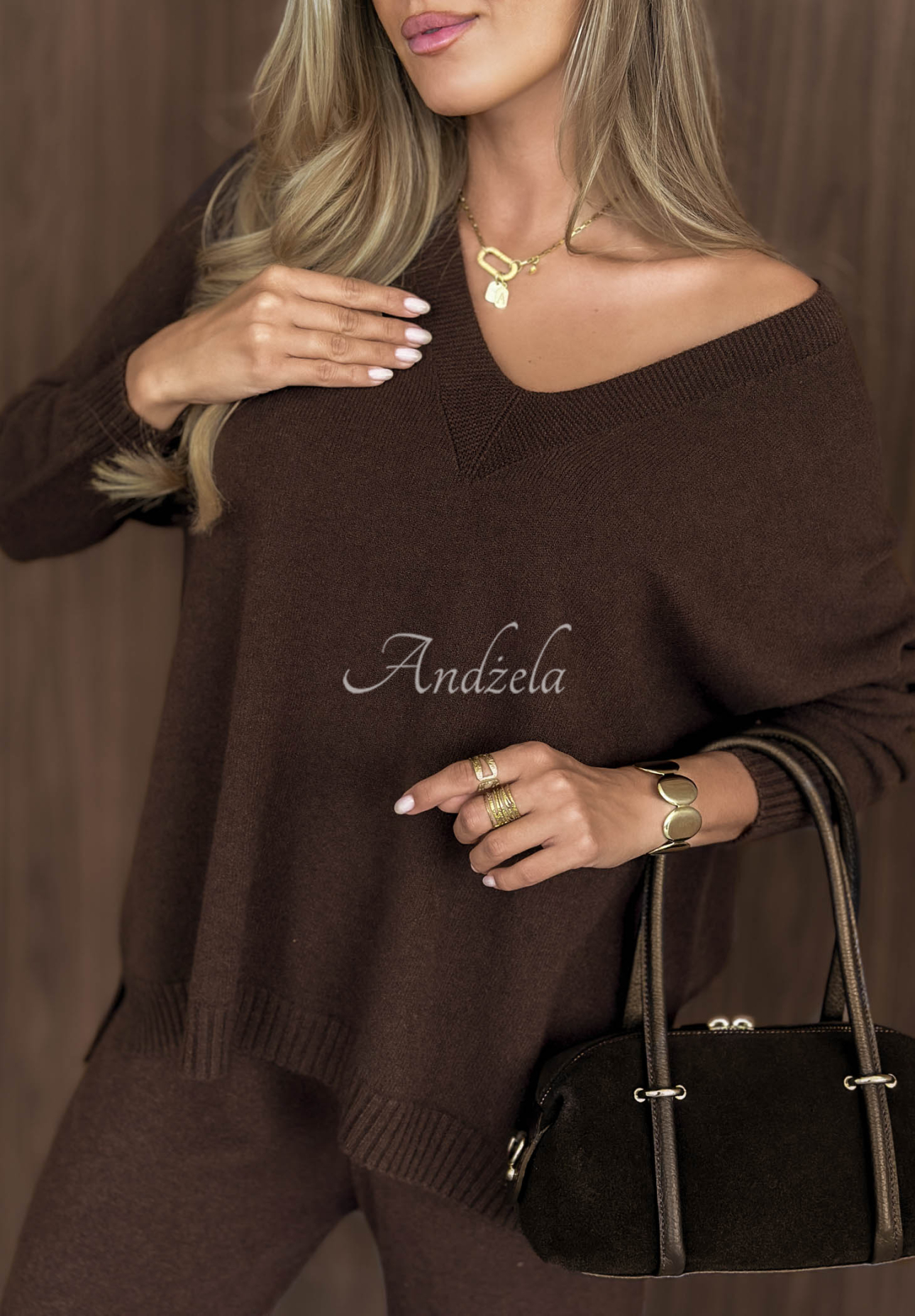 Strickset Pullover und Hose aus Viskose Faded Skies Schokoladenbraun