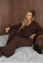 Dzianinowy Set Pullover i Hose wide leg Faded Skies Schokoladenbraun