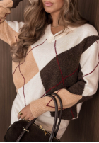 Krótki Pullover z dekoltem w romby Classy Autumn Ecru