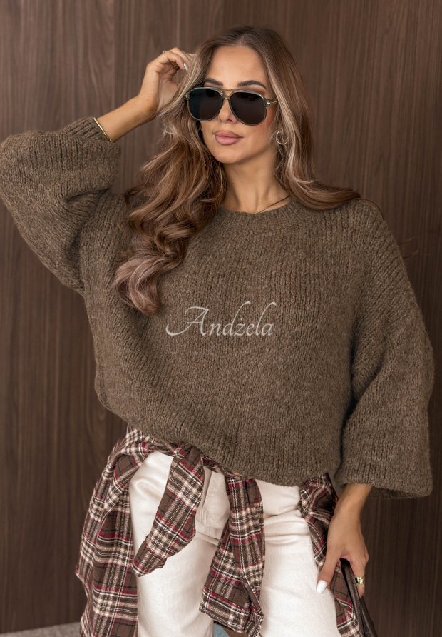 Pullover mit Puff&auml;rmeln Maybe Never Mokkafarben