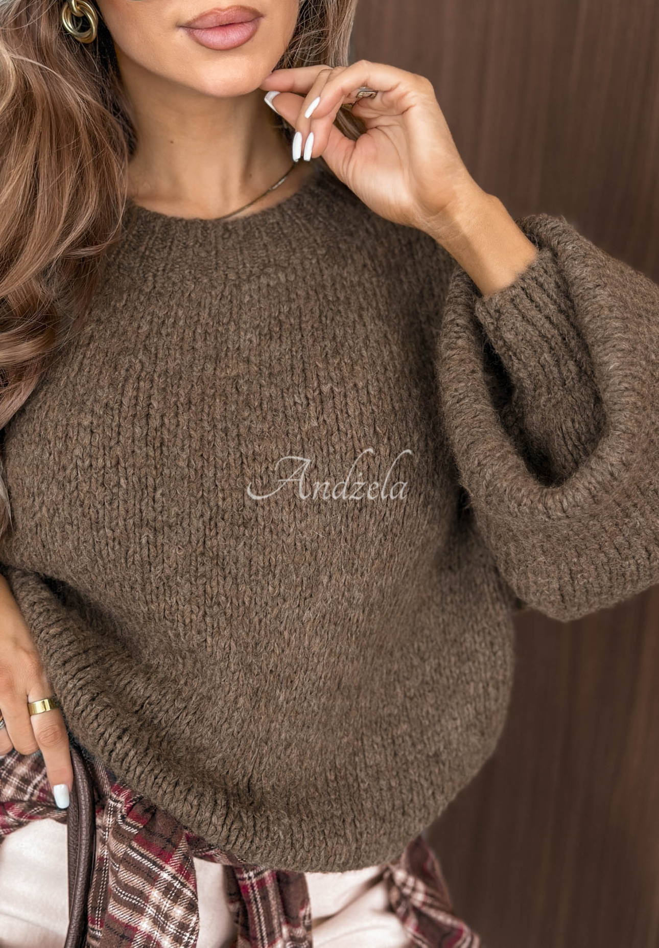 Pullover mit Puffärmeln Maybe Never Mokkafarben