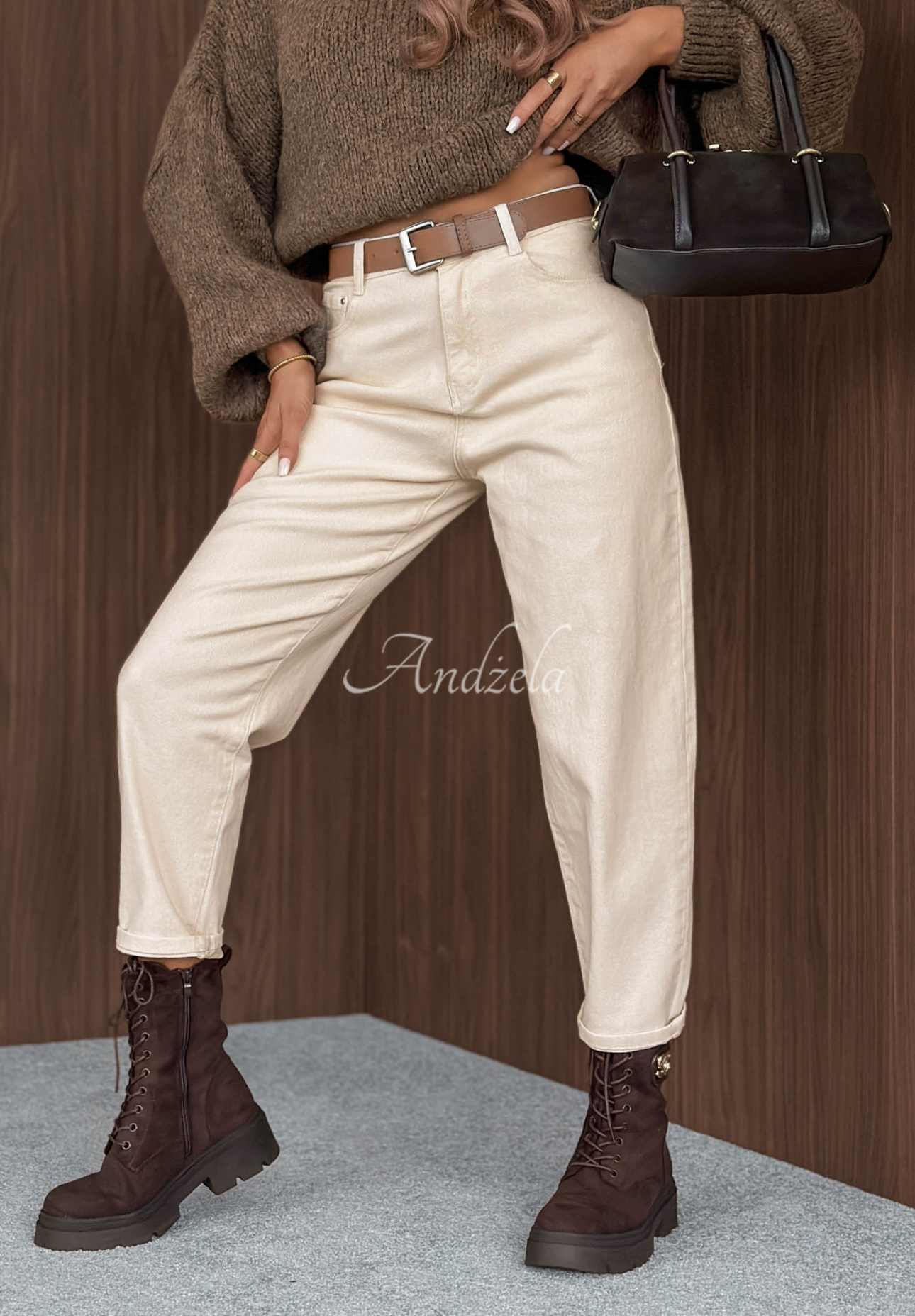 Balloon Jeanshose mit Gürtel Not Again Hell Beige