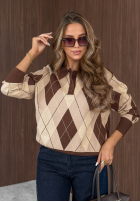 Pullover z kołnierzem w romby Caramel Clouds Schokoladenbraun