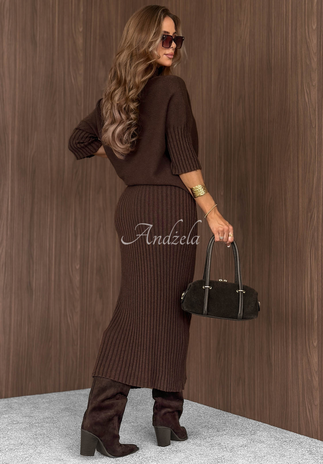 Viskose-Set aus Pullover und Ripprock Silent Sunday Schokoladenbraun