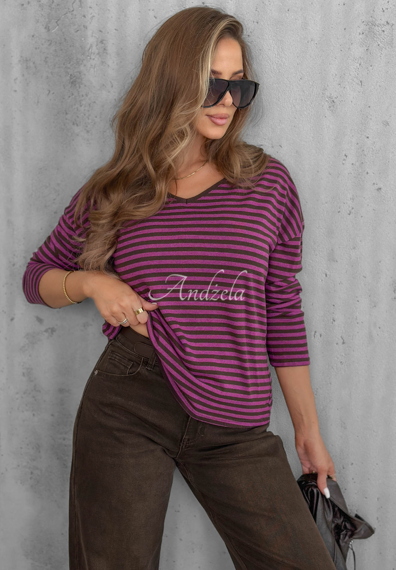 Baumwollpullover mit gestreiftem Halsausschnitt Lovely Autumn Beerenfarben
