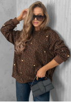 Pullover w panterkę i serduszka Romantic Autumn Schokoladenbraun