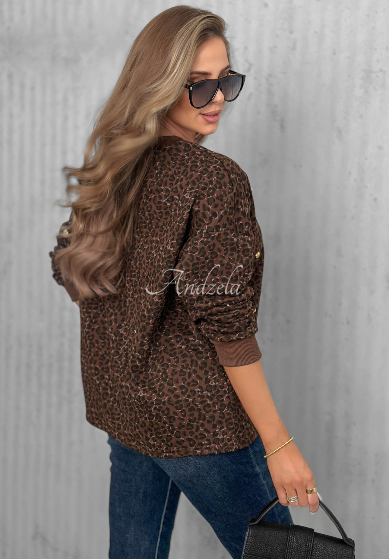 Baumwoll-Sweatshirt mit Leopardenmuster und Herzen Romantic Autumn Schokoladenbraun