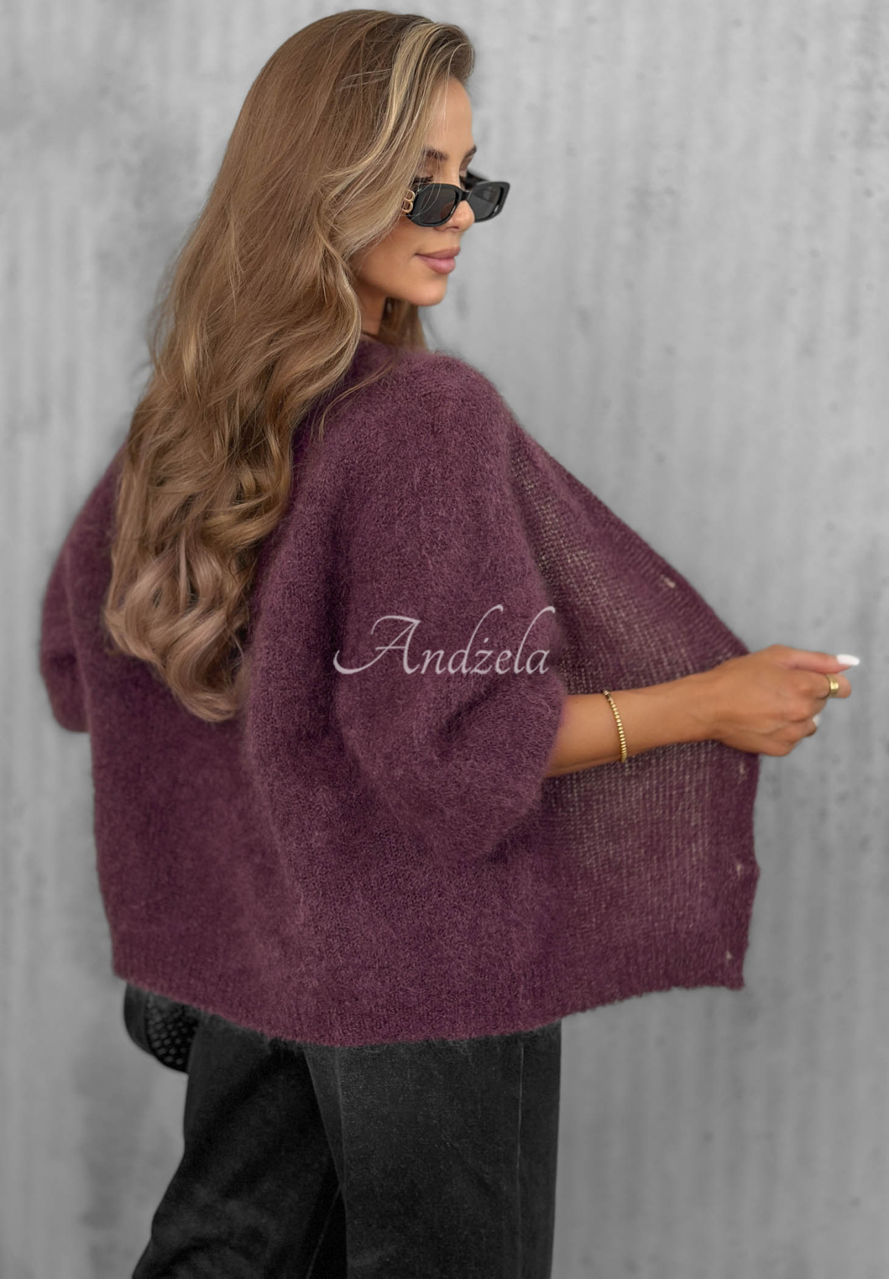 Kurzer Mohair-Cardigan mit Knopf Sugar Cloud Beerenfarben