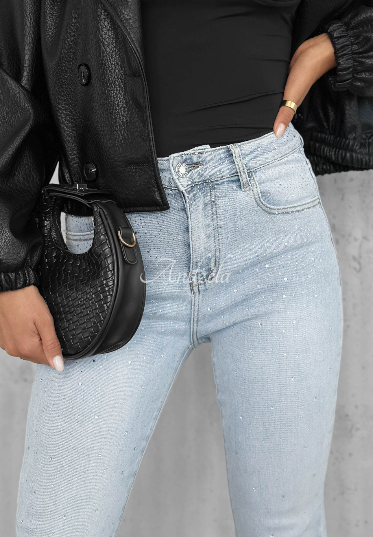 Schlaghose aus Denim mit Strasssteinen Stardust Jeans Hellblau