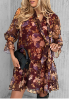 Kwiecista Kleid z wiązaniem i falbankami Rusty Rose Burgunderrot