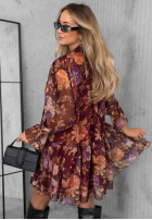 Kwiecista Kleid z wiązaniem i falbankami Rusty Rose Burgunderrot